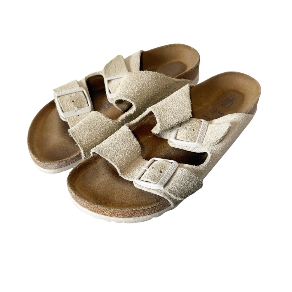 Birkenstock Women's Arizona Suede Oyster Off White Sandals Size 37 EU 6 US